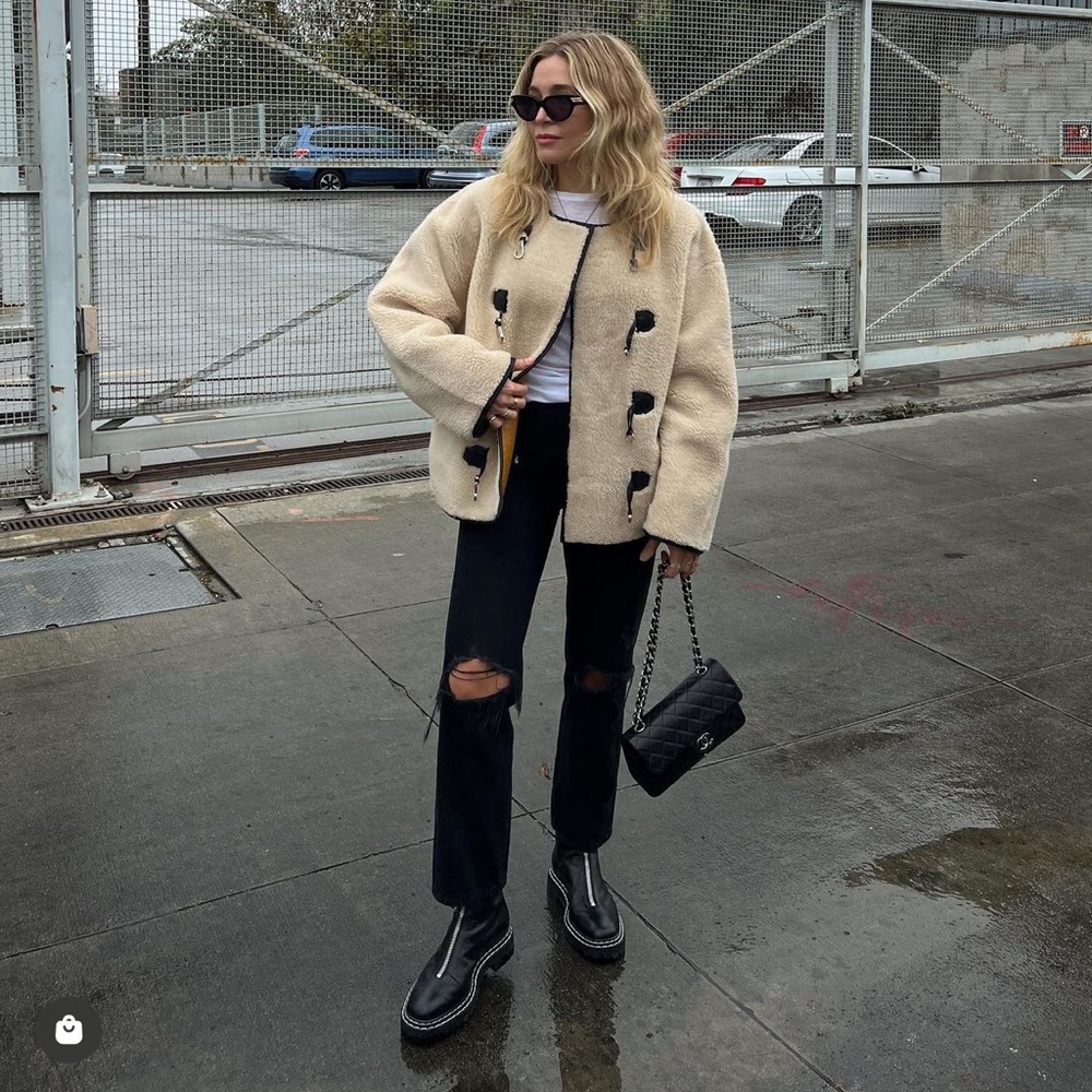 faux shearling coat - mango, toteme inspired